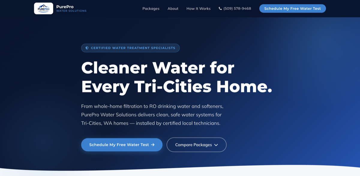 Screenshot of the PurePro Home Solutions website